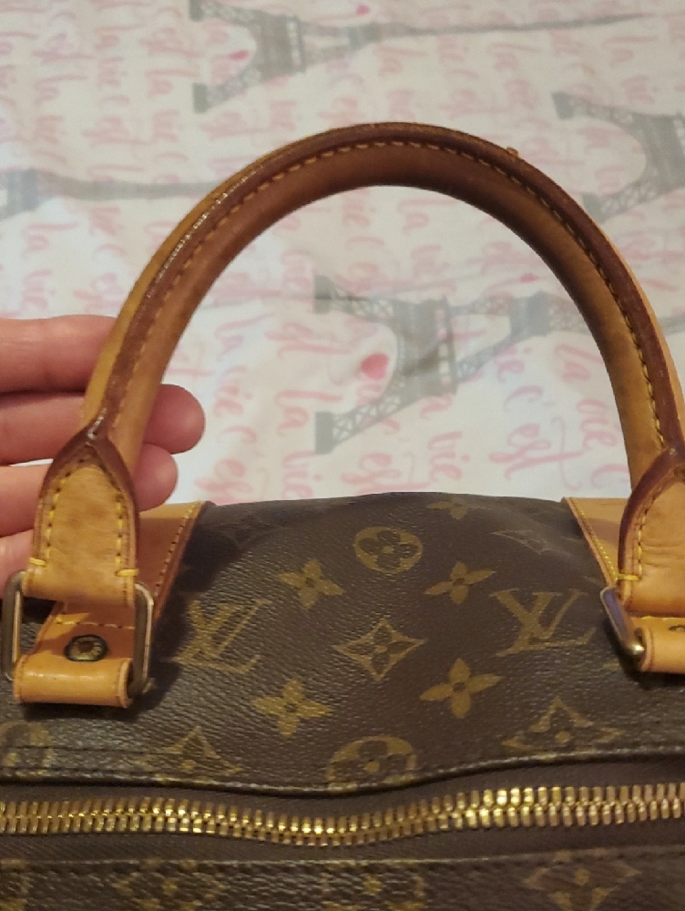 Vintage Louis Vuitton Brown Monogram Holdall with Tan Leather Trim - Picture 7 of 12